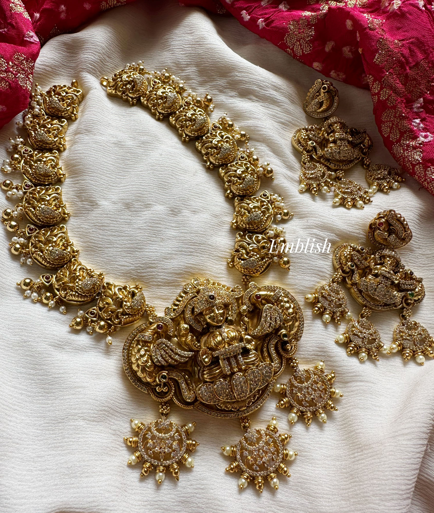 Ad Lakshmi with Double peacock intricate with Chakra Drop Neckpiece